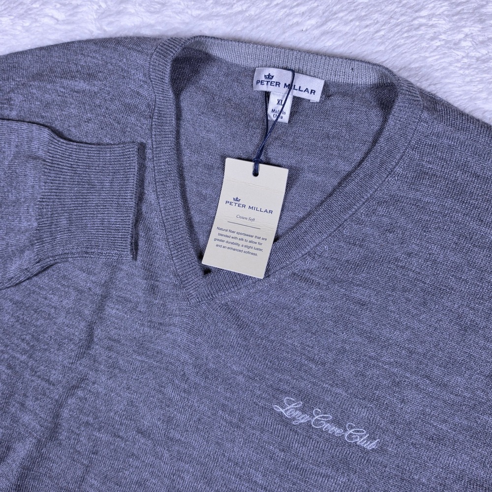 NEW Peter Millar Crown Soft Long Cove Club Mens XL Grey Wool Silk V-Neck MF18S31